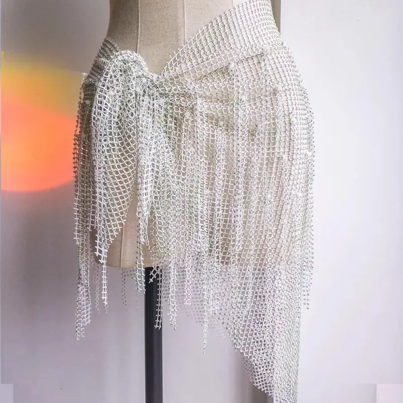 Gonna-pareo strass con frange Bianco | Dream Shop