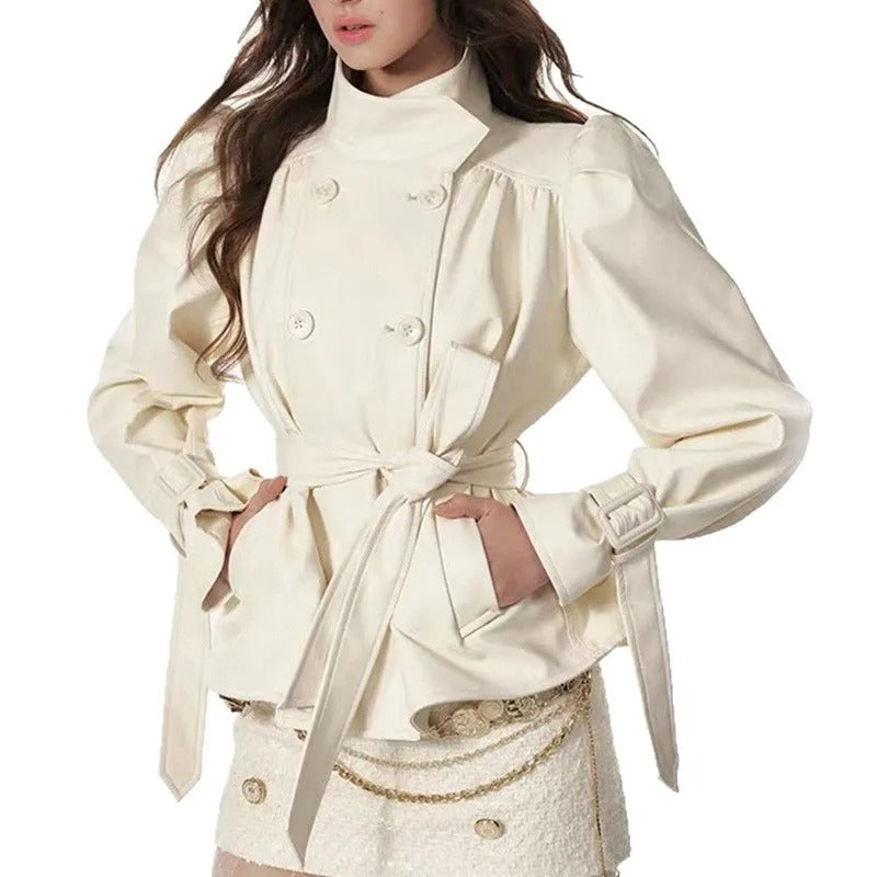 Giacca ecopelle Uilope avorio — vista frontale trench corto | Dream Shop