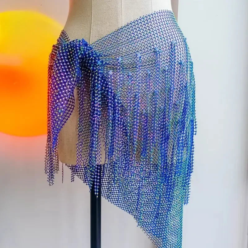 Gonna-pareo strass con frange Blu scuro | Dream Shop