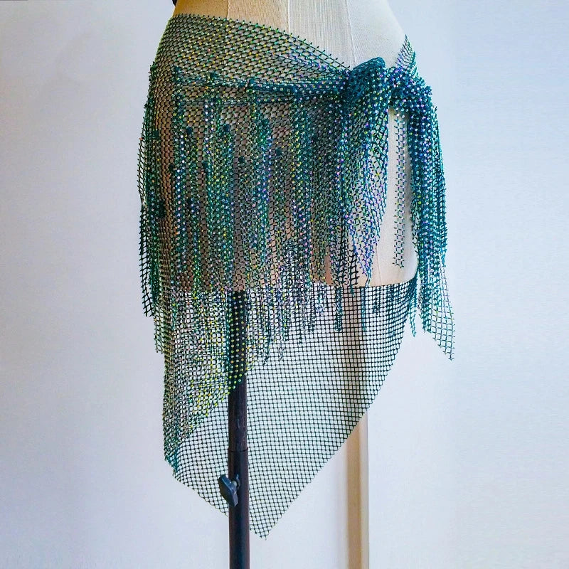 Gonna-pareo strass con frange Verde scuro | Dream Shop