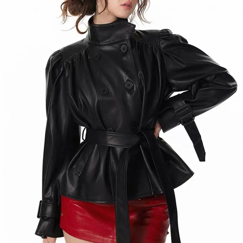 Giacca ecopelle Uilope nera — dettaglio manica e polsino | Dream Shop