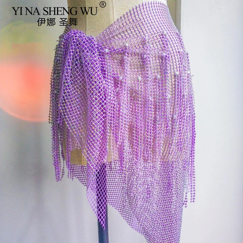 Gonna-pareo strass con frange Viola | Dream Shop