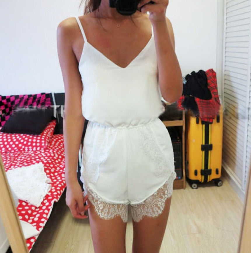 Tutina GEMMA chiffon spallina sottile shorts pizzo — Dream Shop