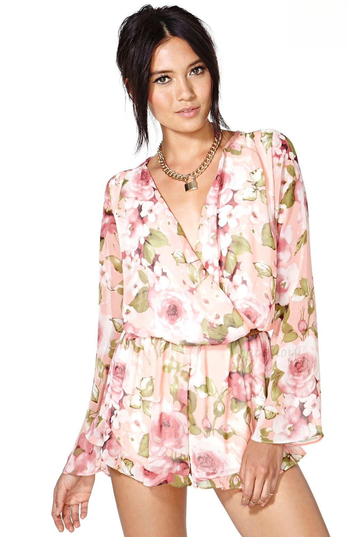 Tutina MEGREZ chiffon floreale corpetto incrociato — Dream Shop