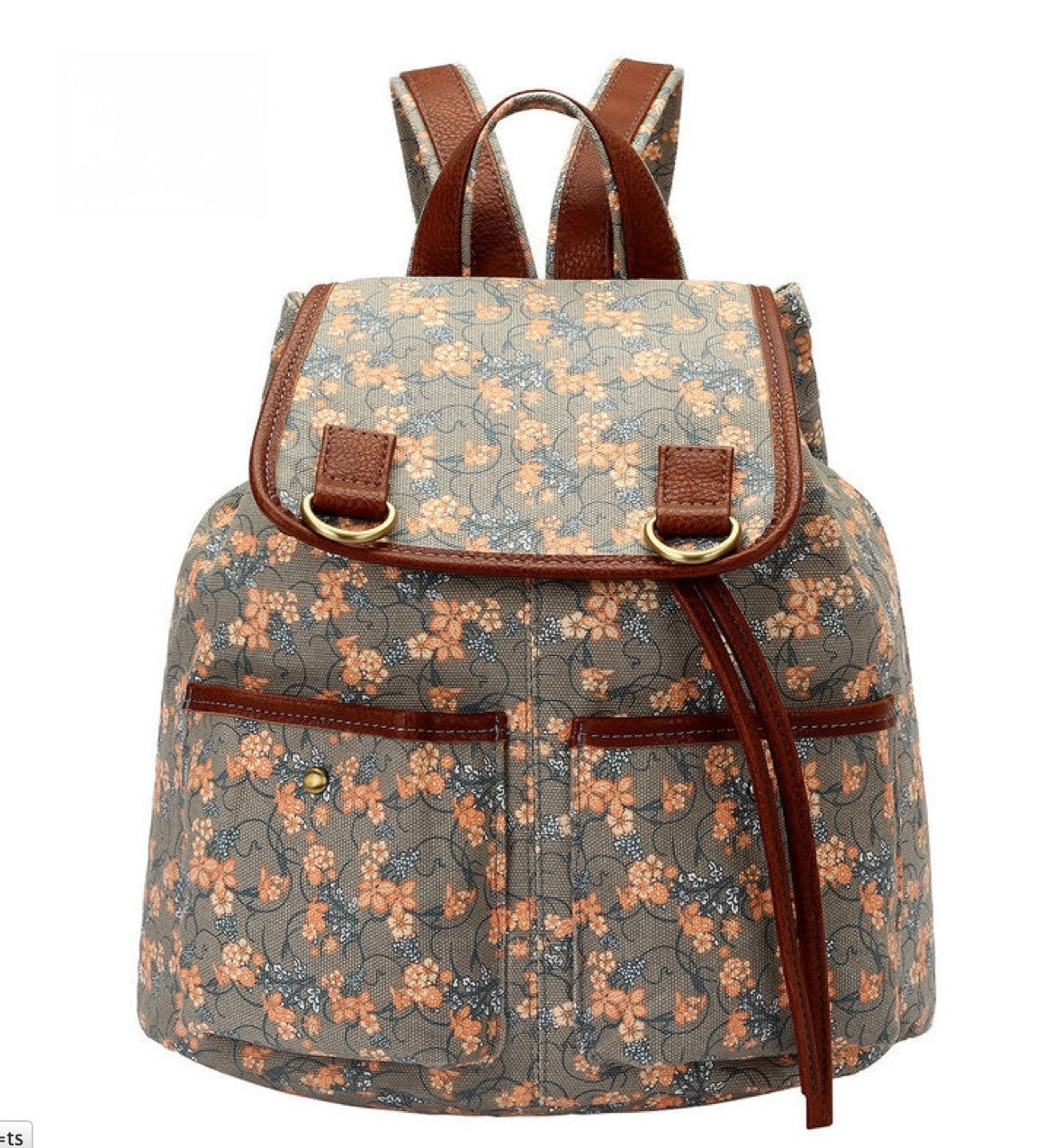 Zaino pretty vintage in tela a fiori con finiture in pelle marrone — Dream Shop