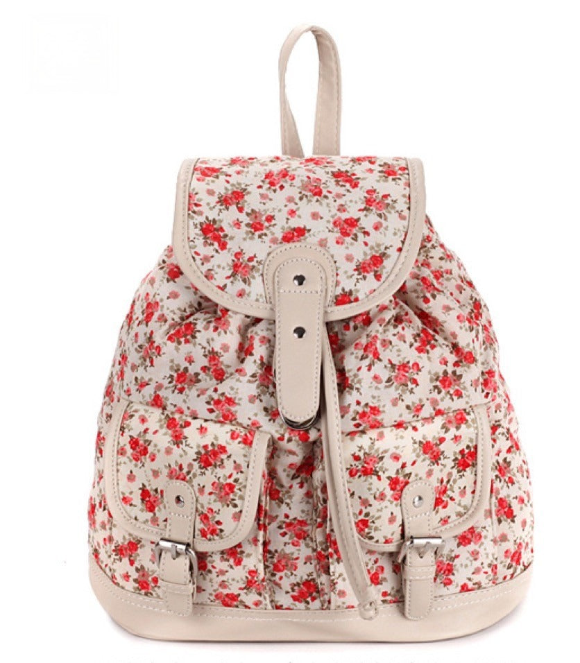 Zaino vintage cute panna con stampa a roselline rosse — Dream Shop