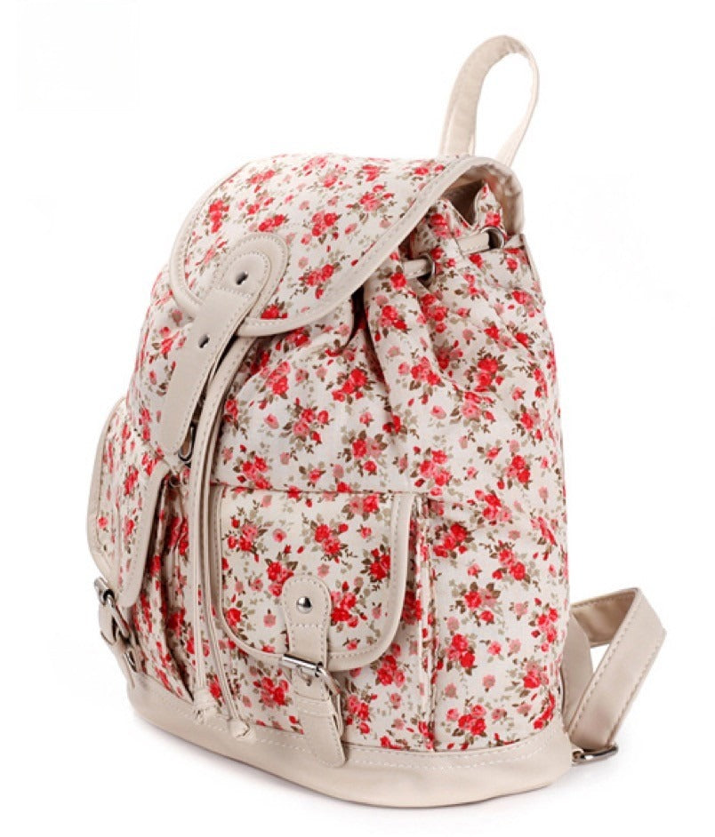 Zaino vintage cute dettaglio stampa roselline e profili panna — Dream Shop