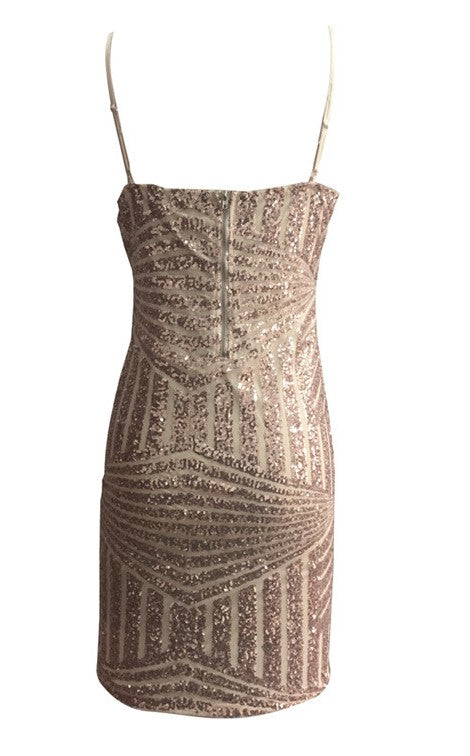 Sequin stripe V dress