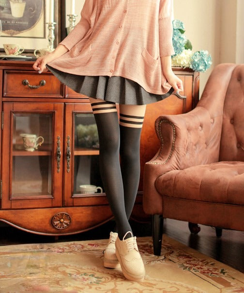 Collant multiple righe variante coscia carne velata — Dream Shop