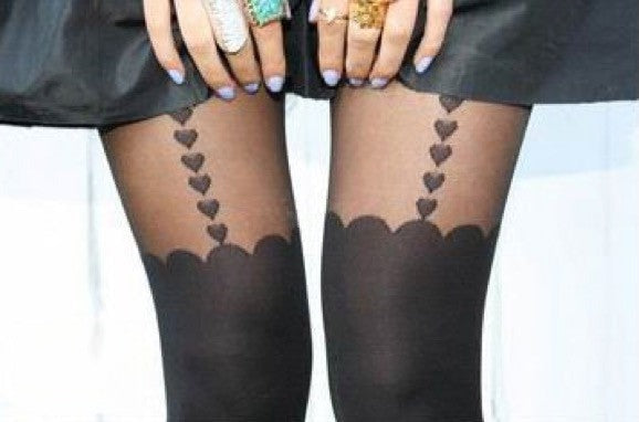 Collant giarrettiera cuori velati effetto autoreggente nero — Dream Shop