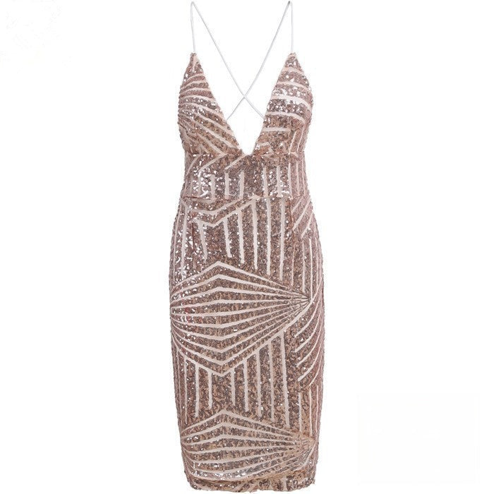 Sequin Stripe Tubino Dress — indossata modella laterale | Dream Shop