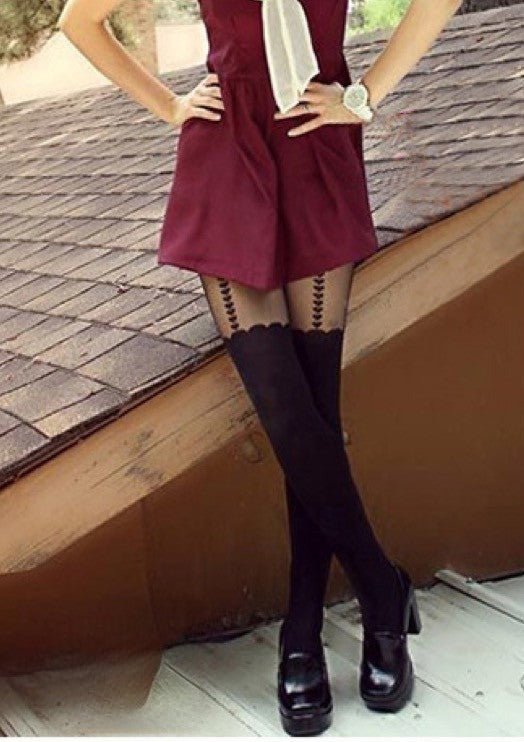 Collant giarrettiera cuori dettaglio gamba velata — Dream Shop
