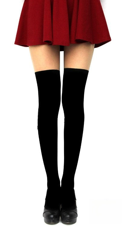 Collant simple velati taglia unica nero e carne — Dream Shop