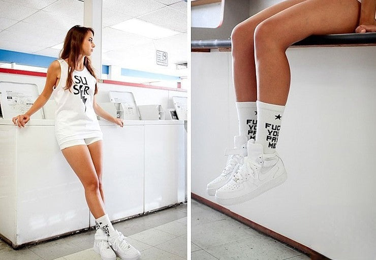 Calzettoni Fuck You Pay Me indossati look street — Dream Shop