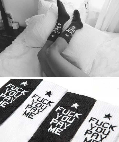 Calzettoni Fuck You Pay Me in spugna ricamati — Dream Shop