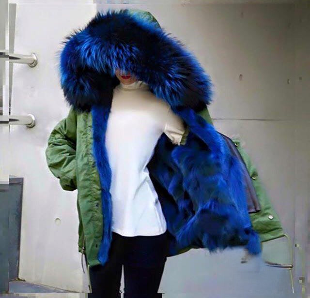 Parka corto interno blu peluche bordo ecopelliccia - Dream Shop