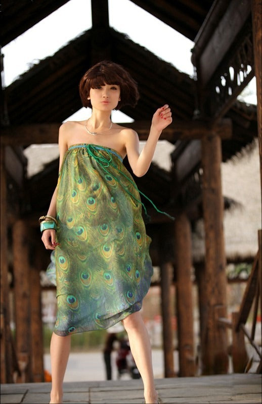 Peacock Dress — dettaglio fantasia pavone colore 4 | Dream Shop