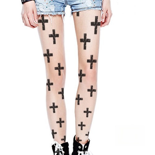 Collant big cross dettaglio croci effetto destroy — Dream Shop