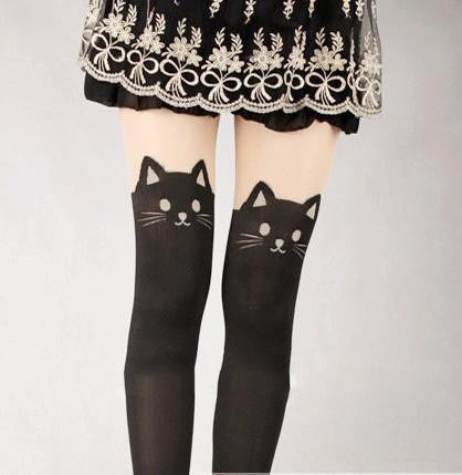 Collant cat black dettaglio gatto sulla coscia — Dream Shop