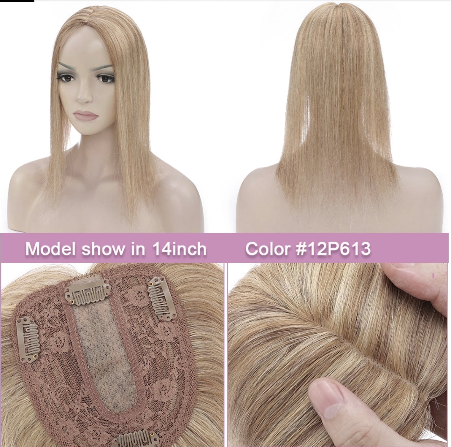 Taupe Topper in capelli veri con base in seta e clip