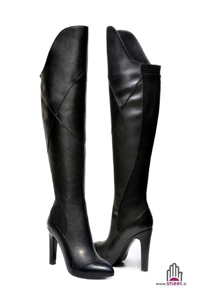 Bota de cuero de caña alta, 52 cm de altura, tacón de 10 cm