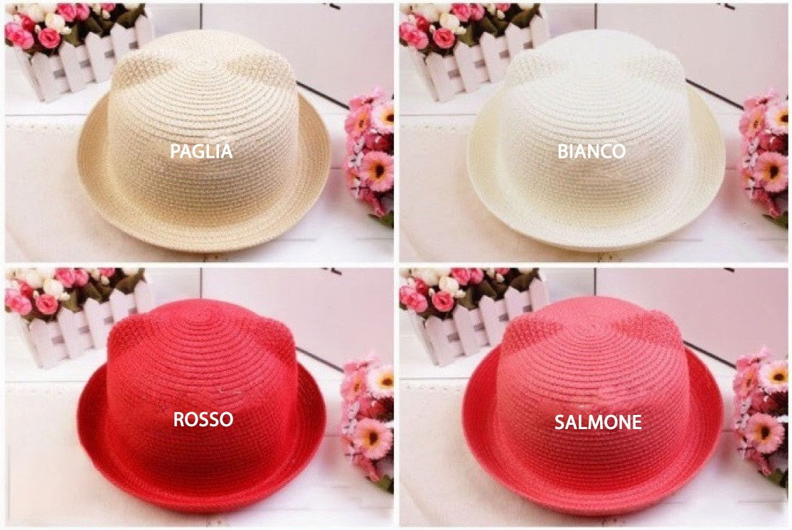 Bombetta orecchie in paglia - versione fucsia | Dream Shop