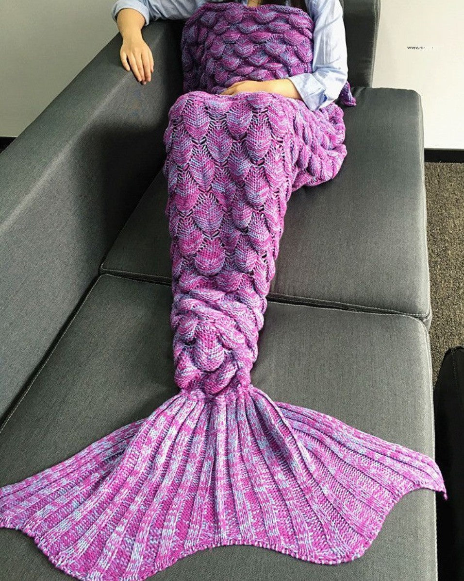 Purple Mermaid Tail Blanket Girl Sitting — Dream Shop