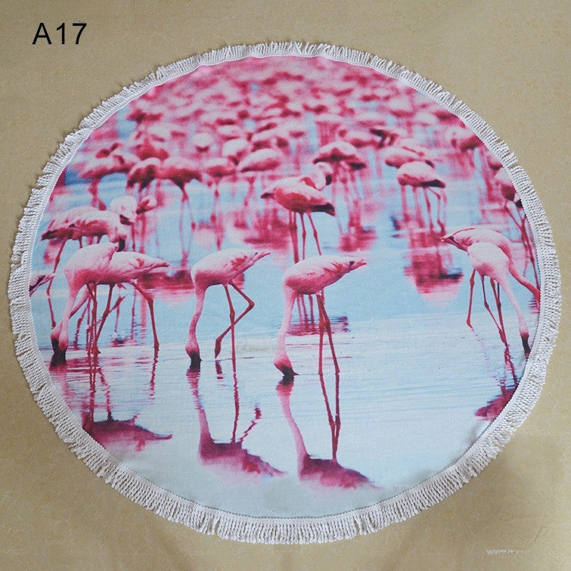 Telo mare round flamingo rotondo con fenicotteri e frange | Dream Shop