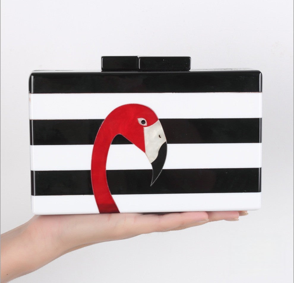 Pochette Stripe Flamingo - pochette rigida con fenicottero | Dream Shop