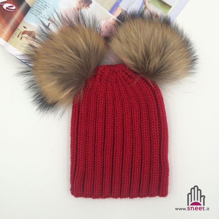 Adult double poo-pon cap