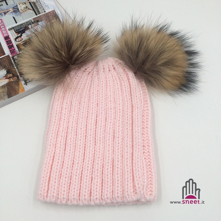 Adult double poo-pon cap