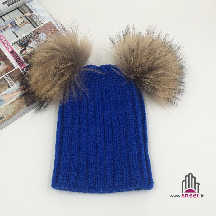 Adult double poo-pon cap