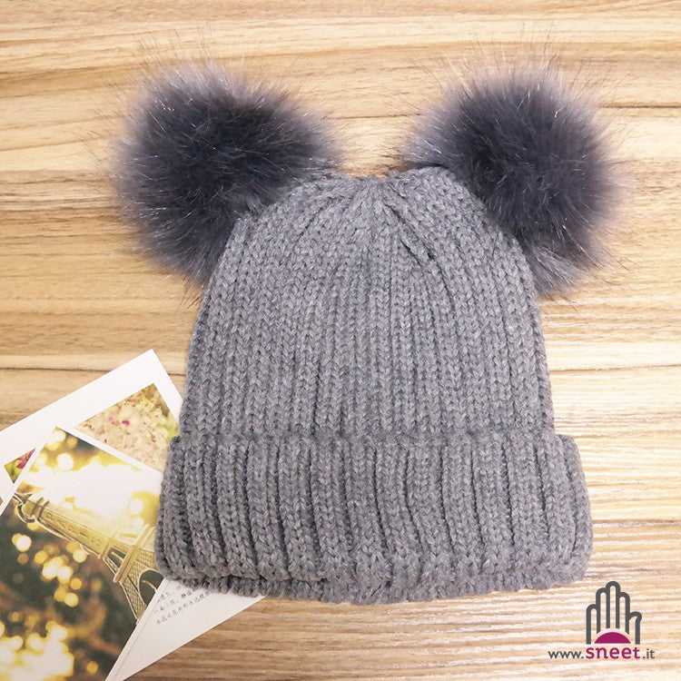 Adult double poo-pon cap