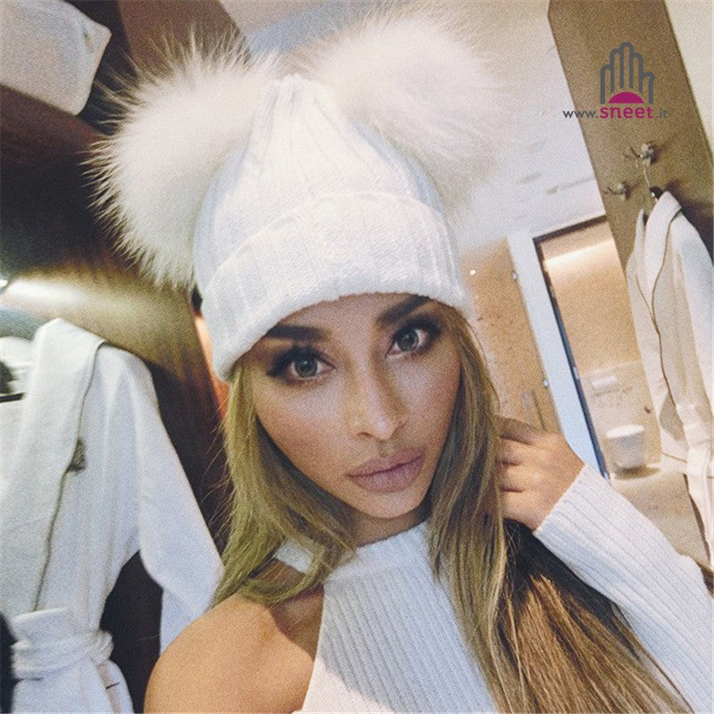 Adult double poo-pon cap