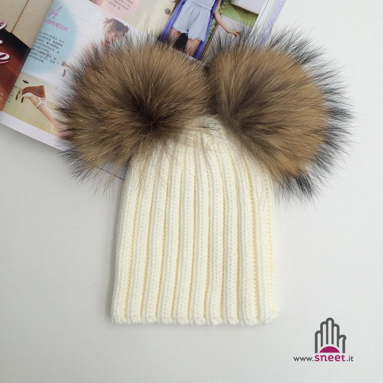 Adult double poo-pon cap