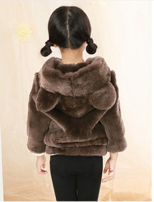 Pellicciotto bimbi marrone con cappuccio e orecchie — Dream Shop