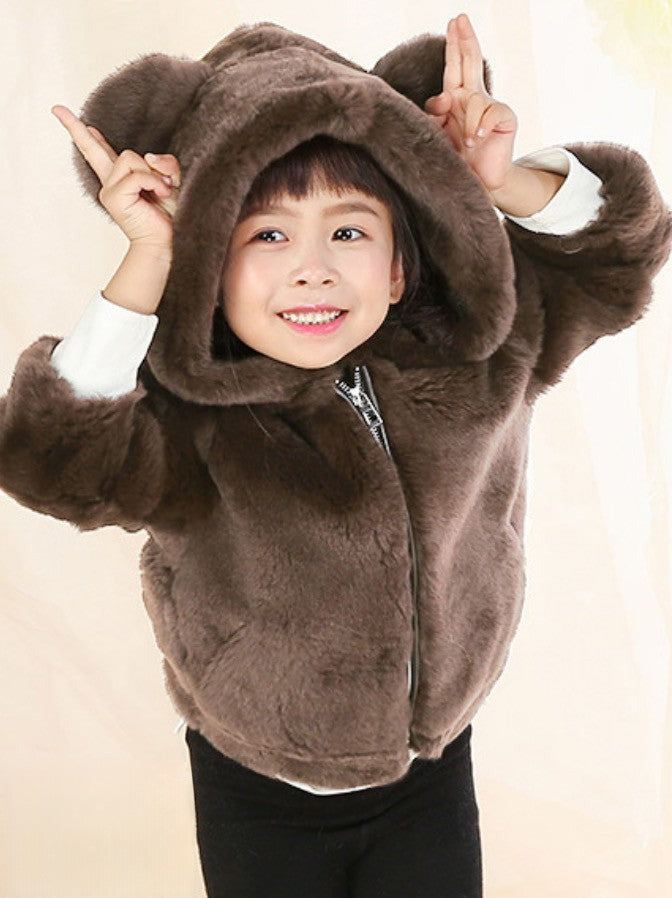 Pellicciotto bimbi brown cappuccio alzato — Dream Shop