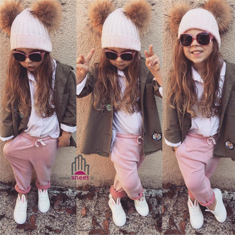 Children's double poon-pon cap