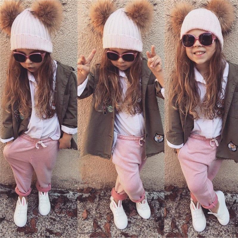 Cappellino bambino doppio pon-pon colore blu — Dream Shop