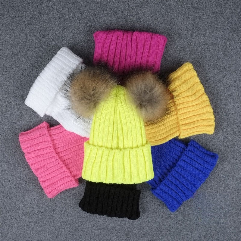 Cappellino bambino doppio pon-pon colore senape — Dream Shop