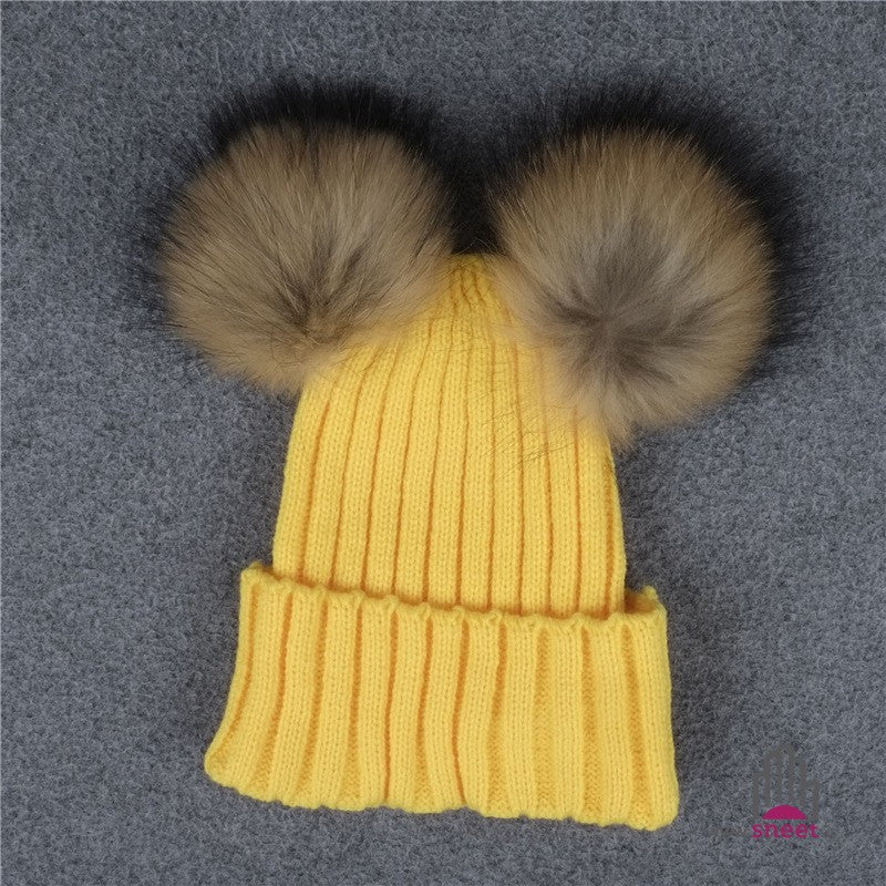 Children's double poon-pon cap