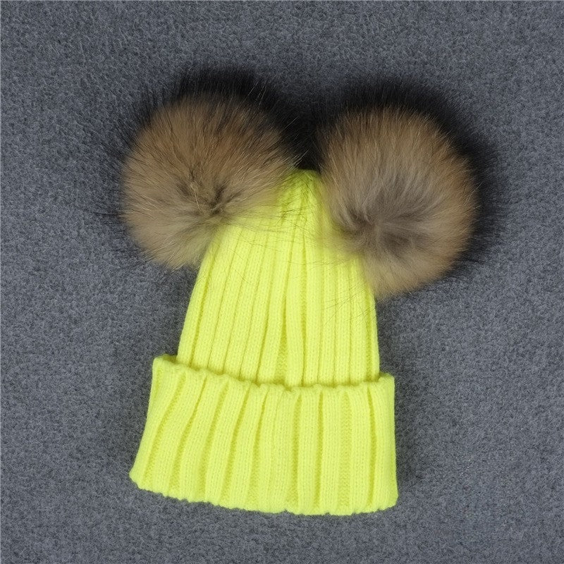 Cappellino bambino doppio pon-pon colore fucsia — Dream Shop