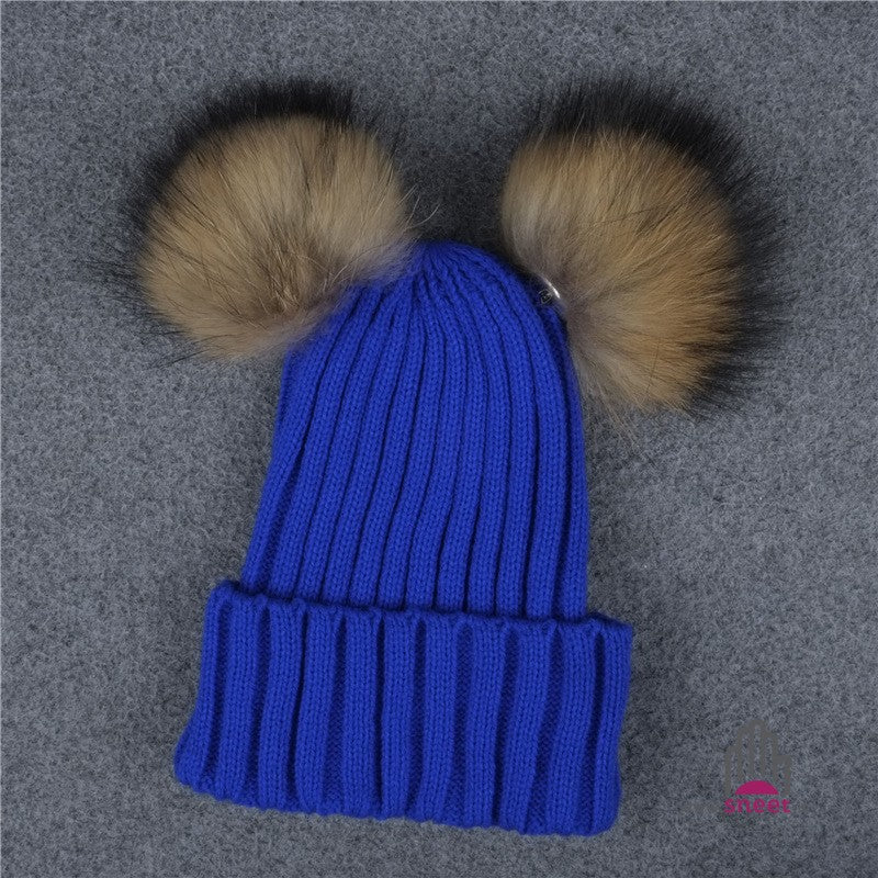 Children's double poon-pon cap