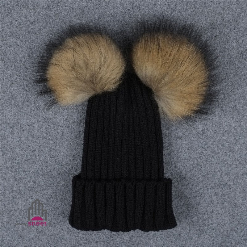 Children's double poon-pon cap