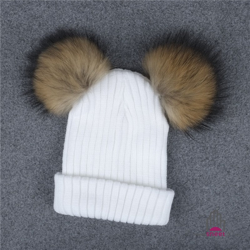 Children's double poon-pon cap