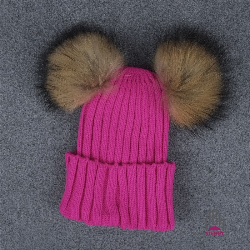 Children's double poon-pon cap