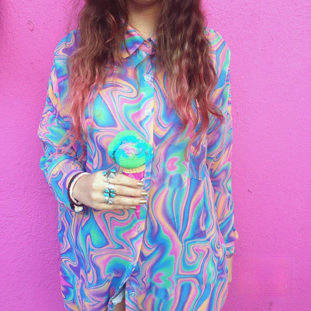 Camicia psichedelik stampa multicolor vista frontale — Dream Shop