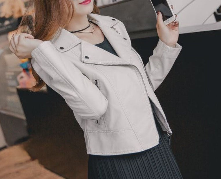 Chiodo ecopelle whaity bianco zip taschine