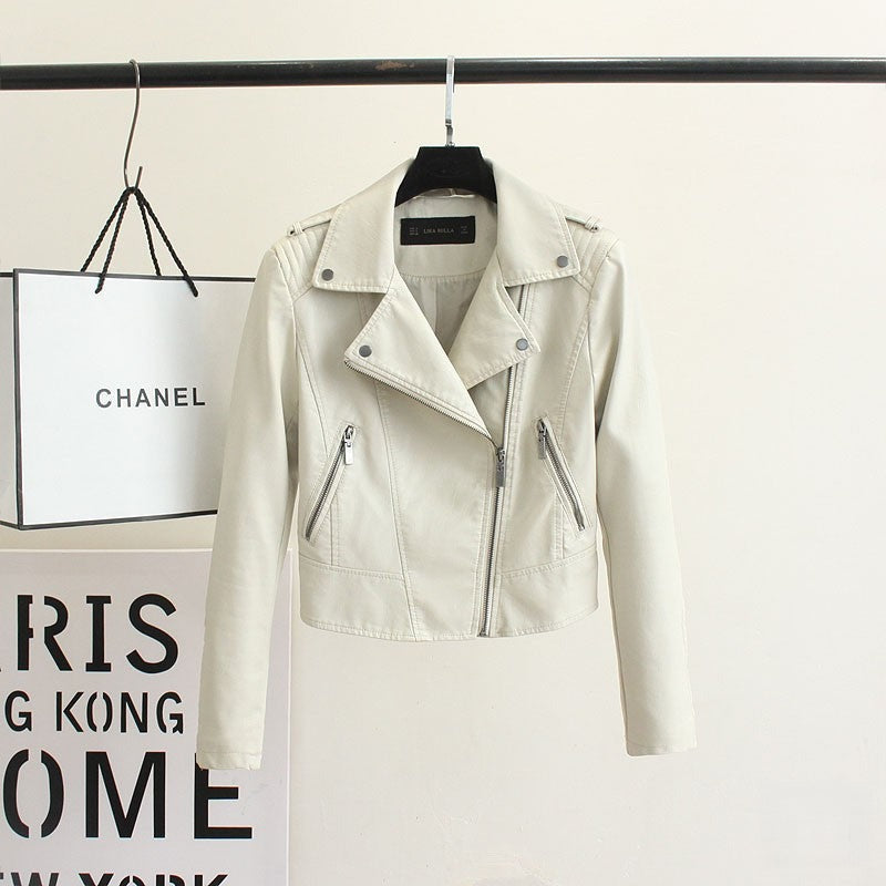 Chiodo ecopelle whaity crema zip taschine