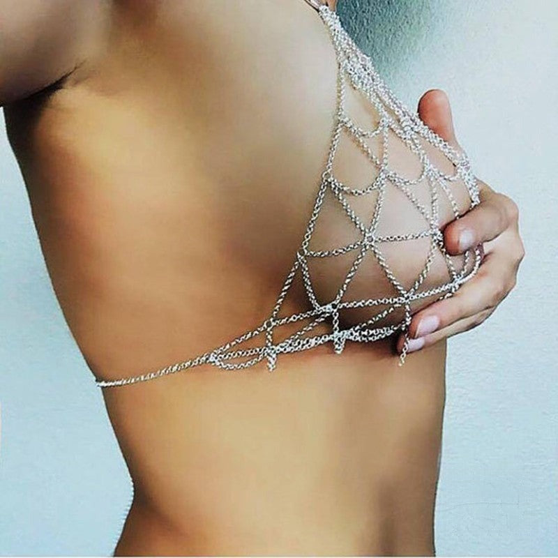 Metal mesh bra Hara gold or silver front view — Dream Shop